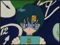 Sailor Mercury analyzes the area with her visor and supercomputer