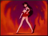 Rei transforms into Sailor Mars